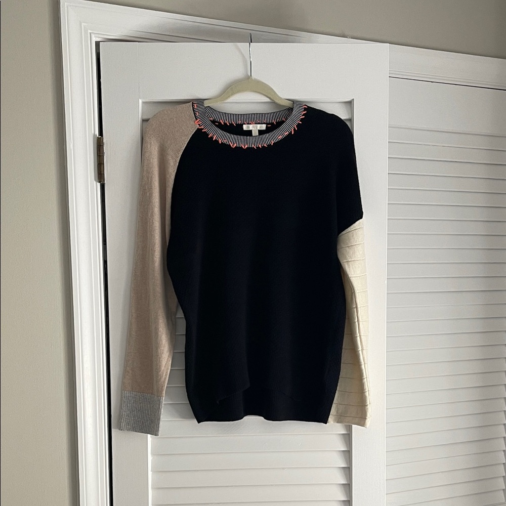 Lisa Todd Black and Cream Colorblock Sweater